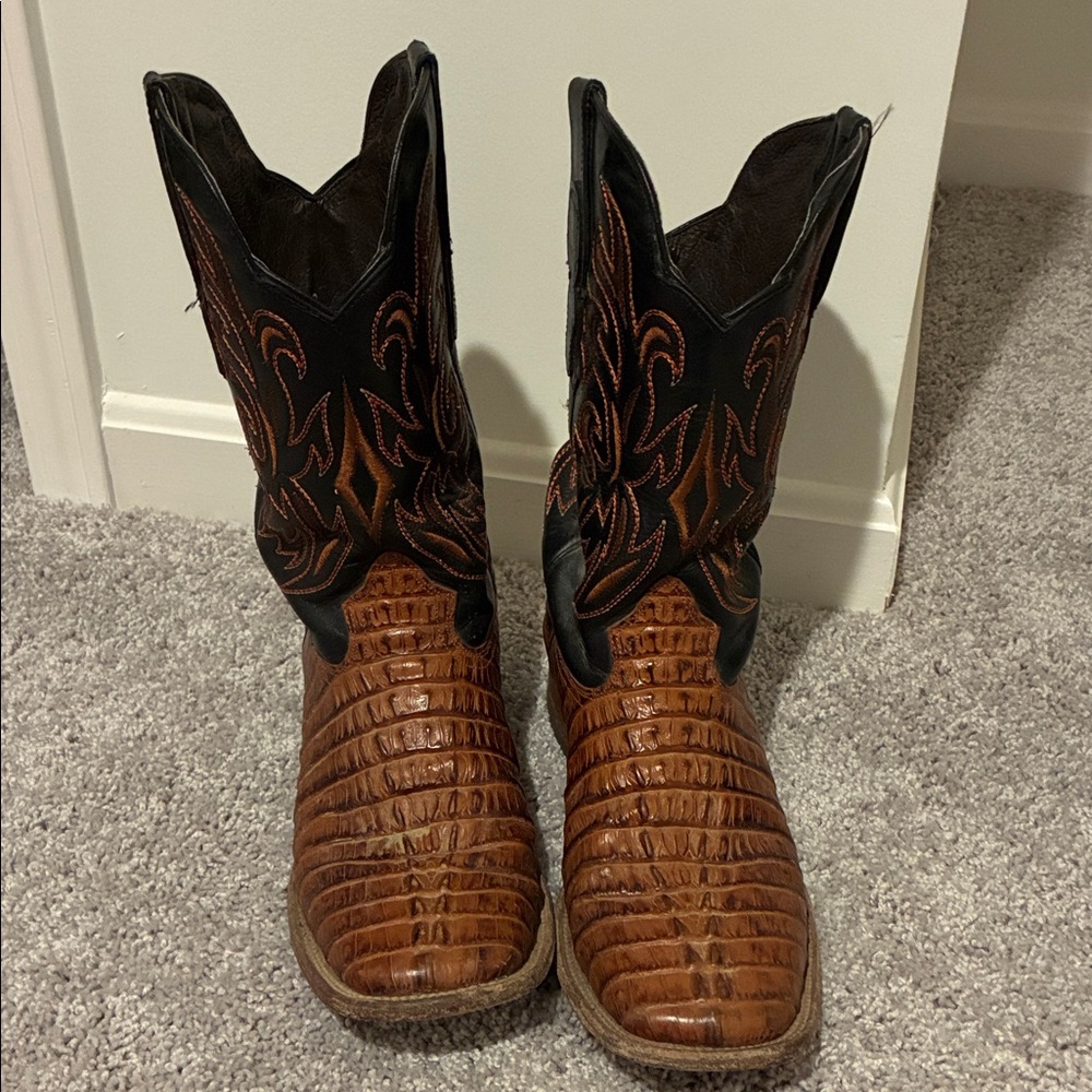 Men's Western Cowhide Embossed Brown & Black Cowboy Boots